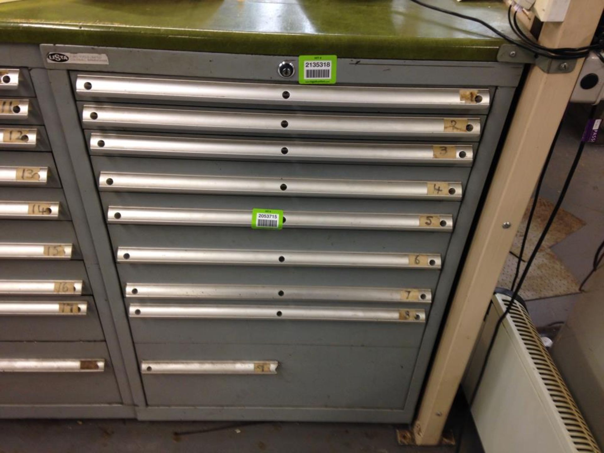 Lista Roller Drawer Tooling Cabinet, 9 Drawers. HIT# 2135318. Incoming Inspect Cage View. Asset