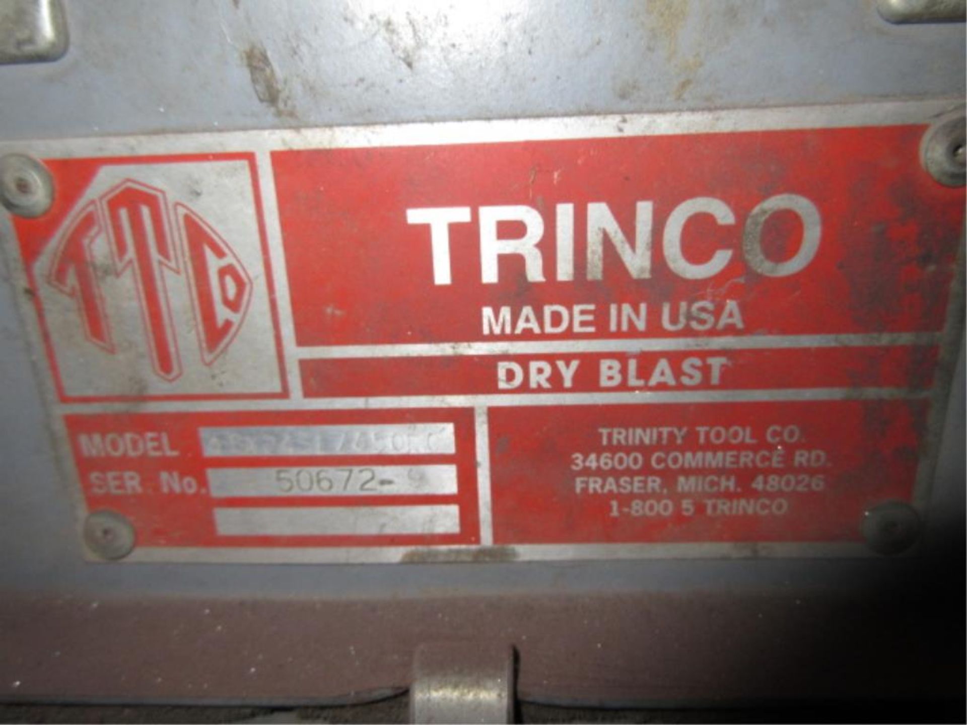 Trinco Shot Blast Cabinet. Trinco 48X24SL 2-Hole Shot Blast Cabinet, includes dust collector. SN# - Image 3 of 3