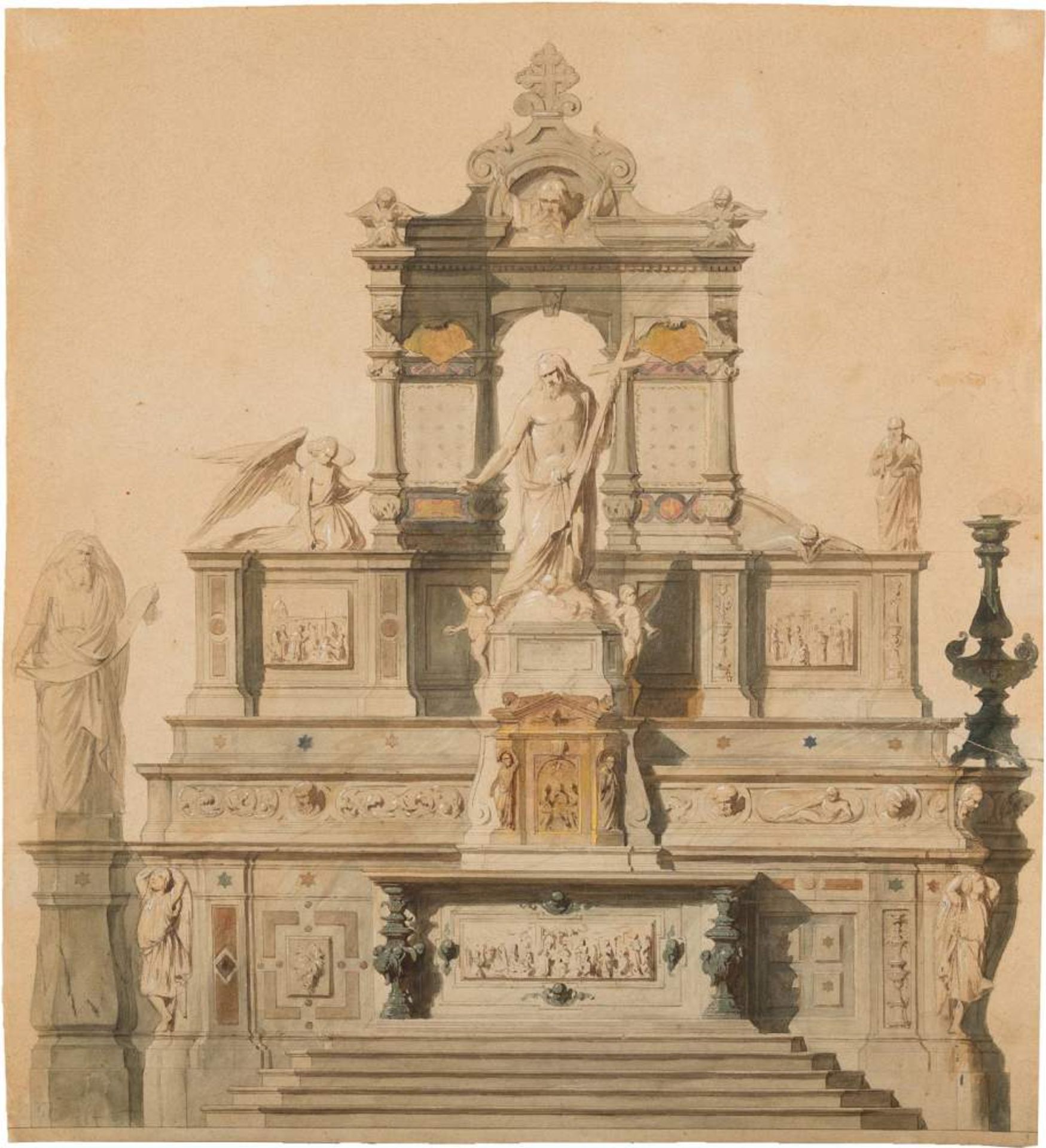 RUDOLF VON ALT1812 Wien - 1905 ebendaEntwurf für ein Denkmal Aquarell und Bleistift auf