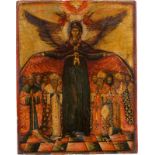 A VERY RARE AND LARGE ICON SHOWING THE VIRGIN OF MERCYGreek, 18th century Tempera on wood panel. The