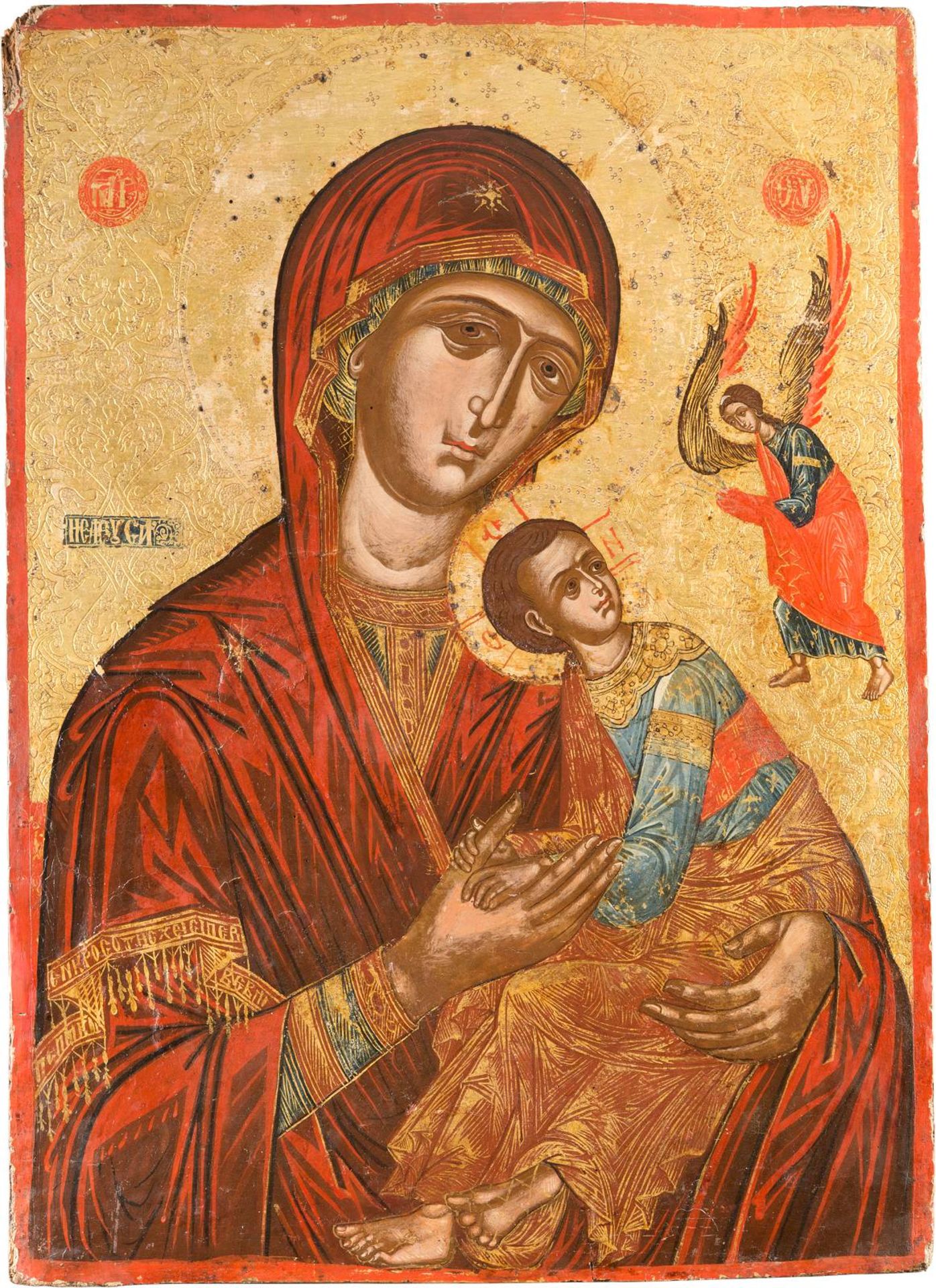 AN IMPORTANT AND MONUMENTAL ICON SHOWING THE MOTHER OF GOD OF THE PASSIONGreek, 17th century Tempera