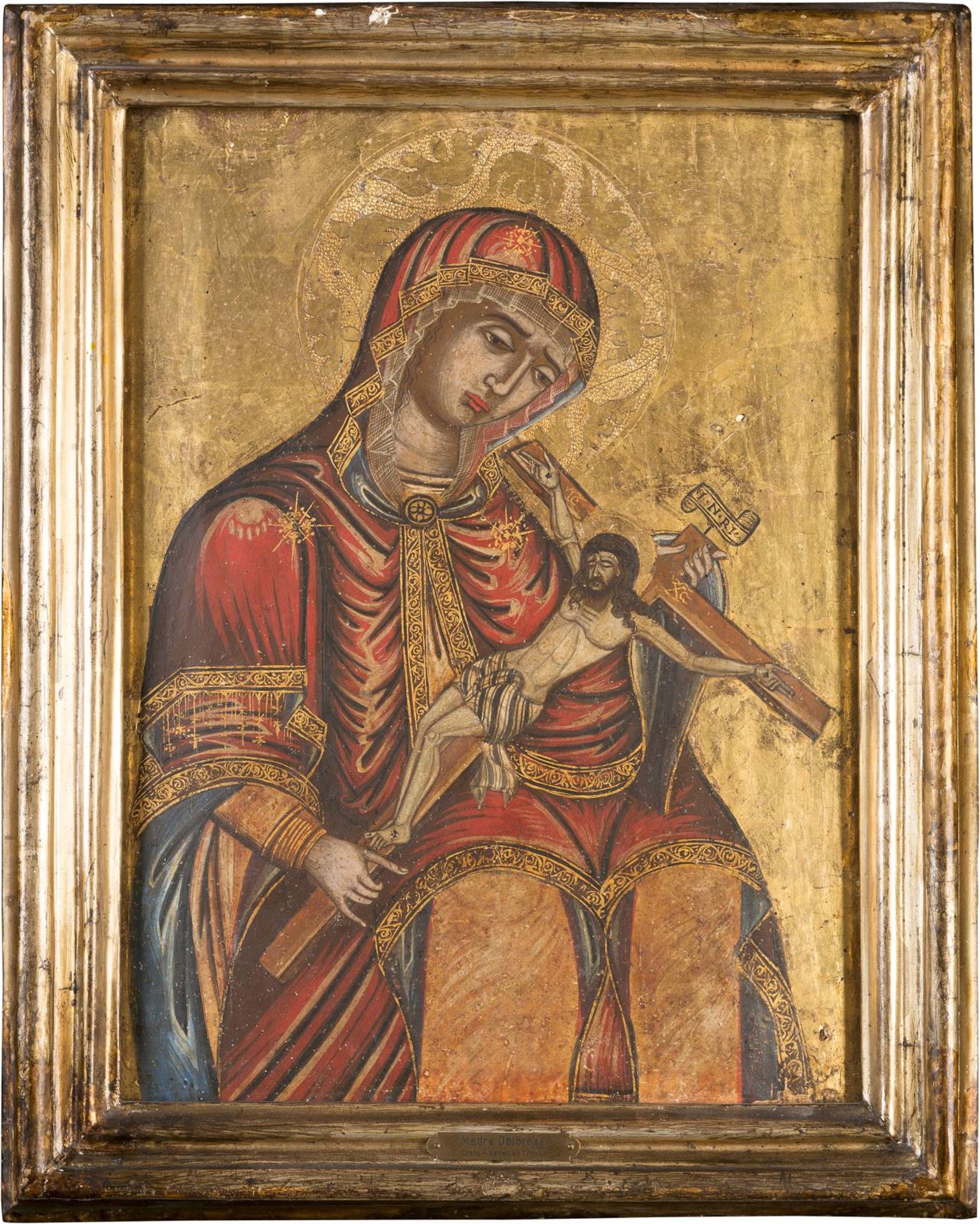 A FINE ICON SHOWING THE MADRE DOLOROSAVeneto-Cretan, 17th century Tempera on wood panel. The