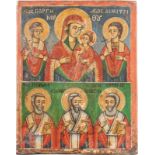 A TWO-PARTITE ICON SHOWING THE MOTHER OF GOD AND FIVE SAINTSGreek, 19th century Tempera on wood