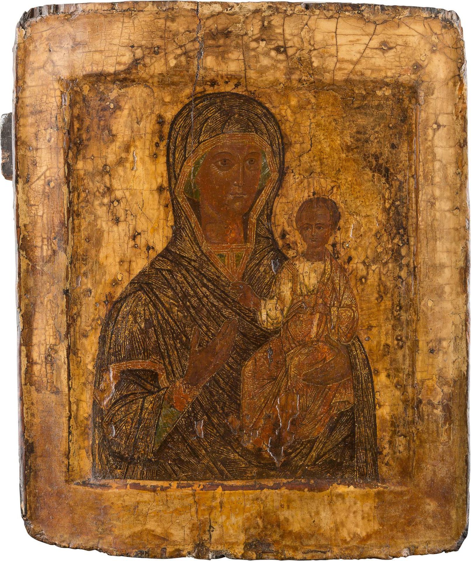 AN ICON OF THE SMOLENSKAYA MOTHER OF GODRussian, 16th century Tempera on wood panel with double