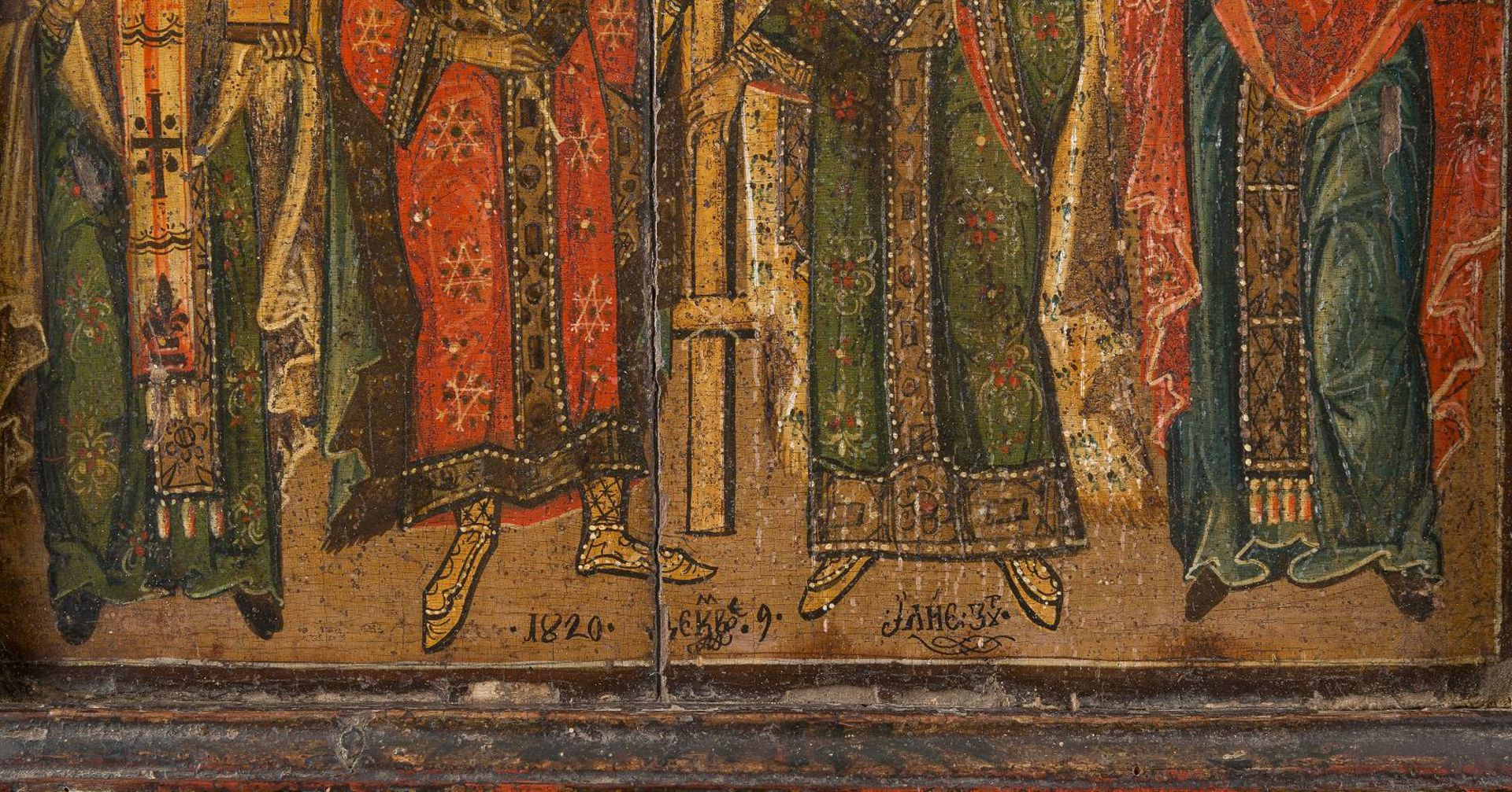 A LARGE ICON SHOWING THE CORONATION OF THE MOTHER OF GOD AND SELECTED SAINTSGreek, dated 1820 - Bild 2 aus 2