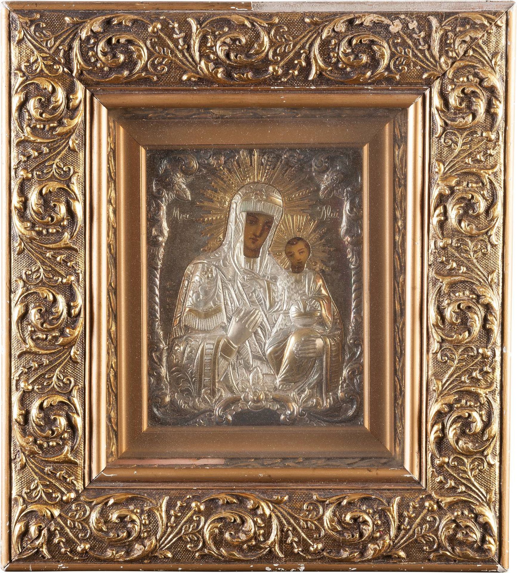 A RARE ICON SHOWING THE HODIGITRIA MOTHER OF GOD WITH SILVER OKLADTransylvanian, Kronstadt (Brasov),