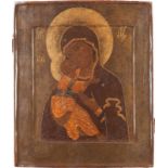 AN ICON OF THE VLADIMIRSKAYA MOTHER OF GODRussian, 17th century Tempera on wood panel with double