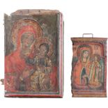 TWO FRAGMENTS OF ICONS SHOWING THE MOTHER OF GODGreek, 18th/19th century Tempera on wood panels.