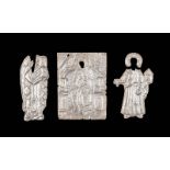 THREE SILVER PLAQUES SHOWING THE MOTHER OF GOD AND SAINTSRussian/Greek, 19th century Silver, chased,