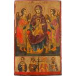 A LARGE ICON SHOWING THE ENTHRONED MOTHER OF GOD AND SAINTSGreek, in the 17th century style