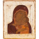 A FINE ICON OF THE MOTHER OF GOD ELEUSA (OF TENDERNESS)Russian, 16th century Tempera on wood panel