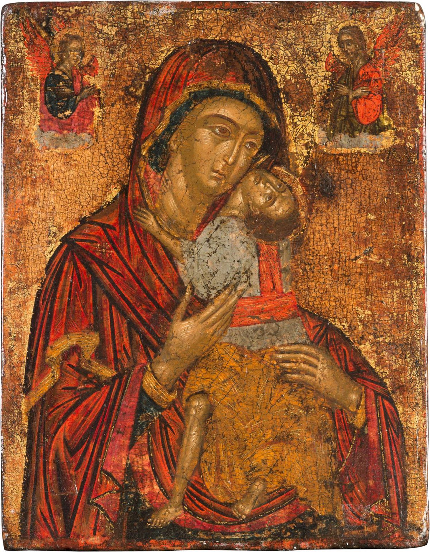 A FINE ICON SHOWING THE MOTHER OF GOD PELAGONITISSA (THE VIRGIN WITH THE PAYING CHILD)Veneto-Cretan,