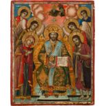 AN ICON SHOWING AN EXTENDED DEISISGreek, dated 1845 Oil on wood panel. Finely painted in bright