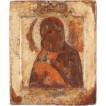 AN ICON SHOWING THE VLADIMIRSKAYA MOTHER OF GODRussian, 17th century Tempera on wood panel with