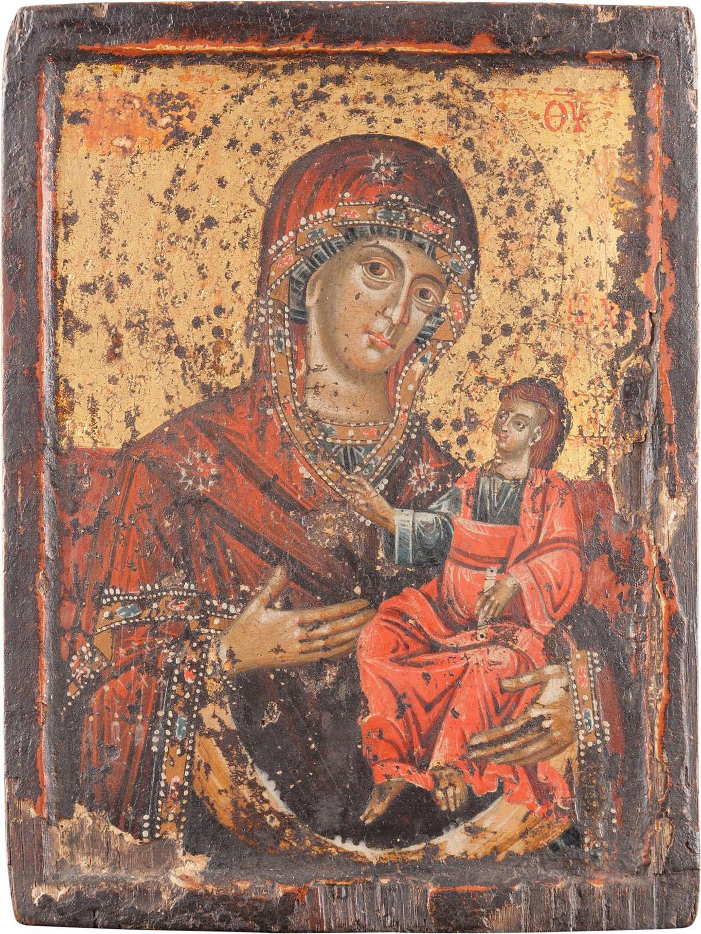 A SMALL ICON SHOWING THE HODIGITRIA MOTHER OF GODGreek, 18th century Tempera on wood panel with