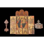 THREE COPTIC TRIPTYCHSEthiopian, 19th century Tempera on wood panels, carved. Comprising a large