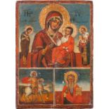 A TRI-PARTITE ICONGreek, 18th century Tempera on wood panel. The upper image showing the