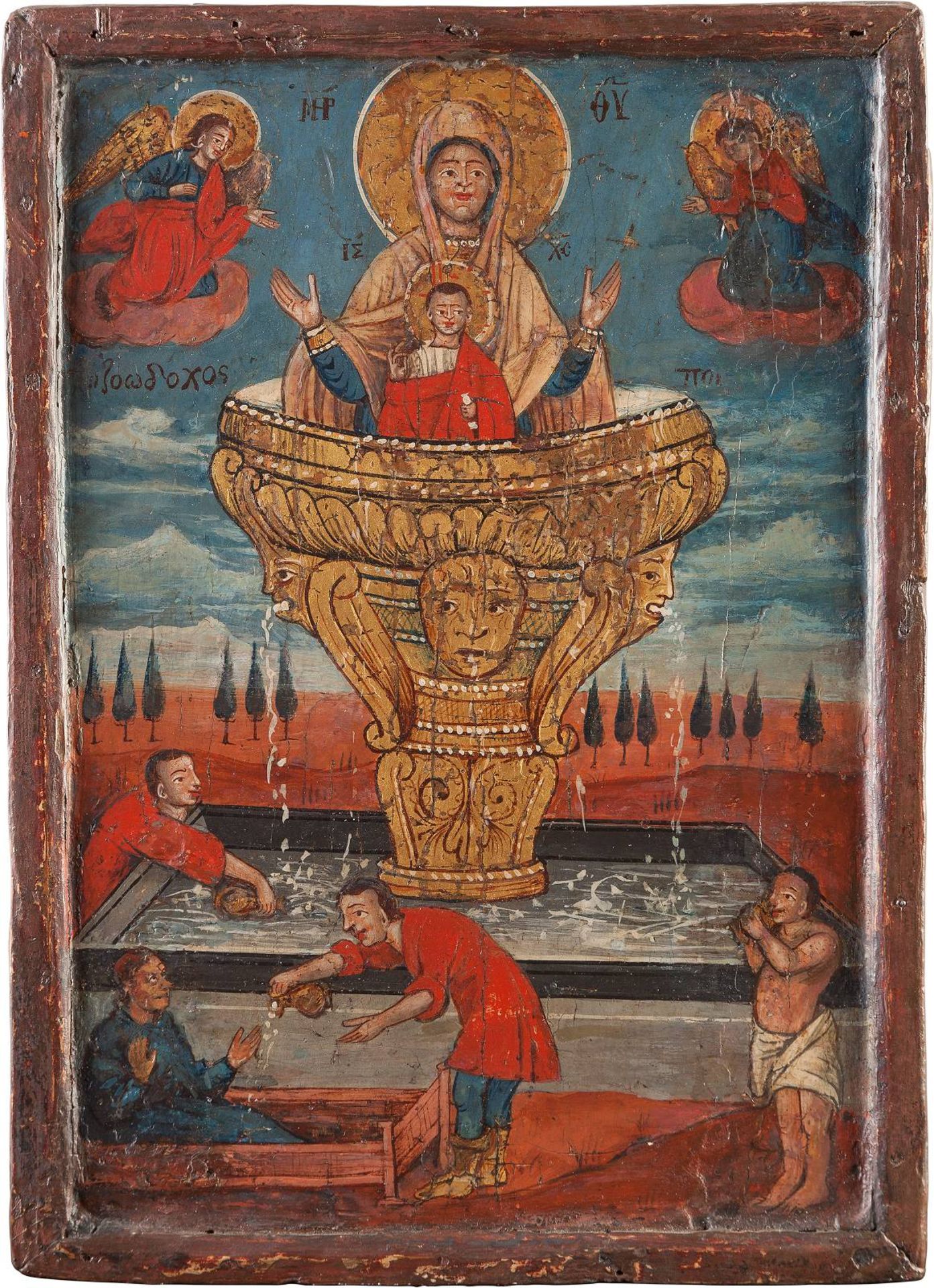 A SMALL ICON SHOWING THE MOTHER OF THE LIFE-GIVING SOURCEGreek, 19th century Tempera on wood