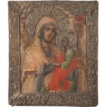 AN ICON OF THE HODIGITRIA MOTHER OF GODRomanian, 18th century Tempera on wood panel, on a gold