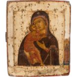 AN ICON OF THE VLADIMIRSKAYA MOTHER OF GODRussian, 17th century Tempera on wood panel with