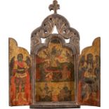 A FINE TRIPTYCH SHOWING THE DORMITION OF THE MOTHER OF GODGreek, 18th century Tempera on wood