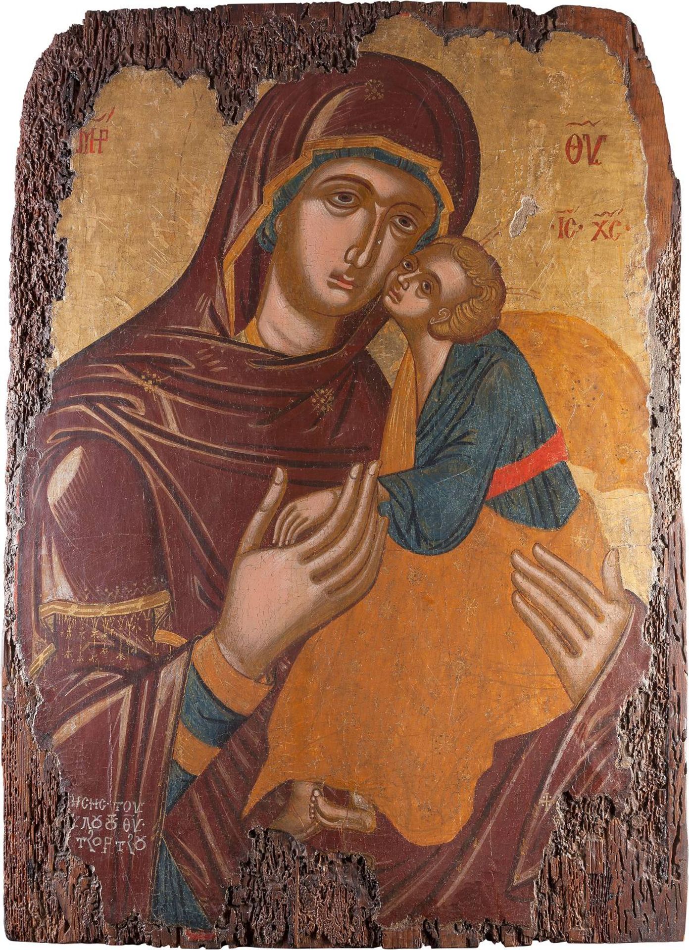 A MONUMENTAL ICON SHOWING THE GLYKOPHILOUSA MOTHER OF GODGreek, 17th century Tempera on wood