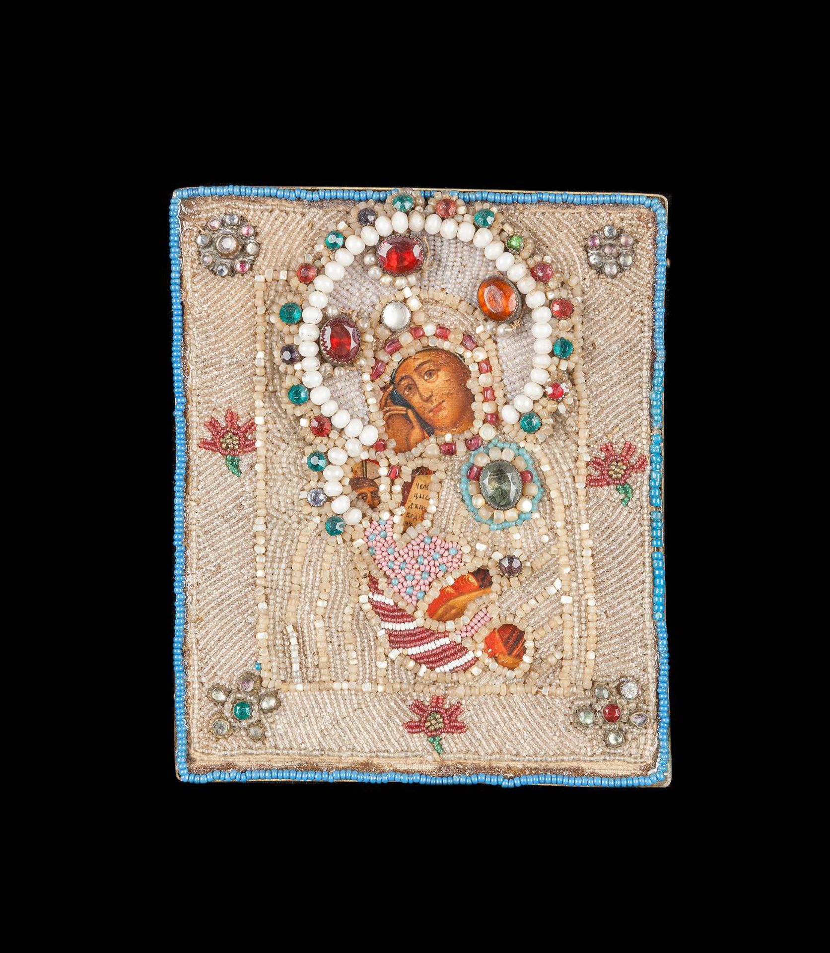 A PEARL OKLAD OF AN ICON SHOWING THE MOTHER OF GOD 'SOOTHE MY SORROWS'Russian, 19th century The