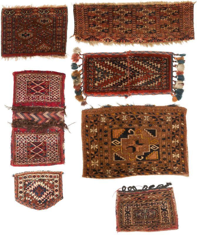 SIEBEN TURKMENEN Russland und Afghanistan, 1900 - 1940 A) 75 x 25 cm. B) 25 x 53 cm. C) 59 x 28