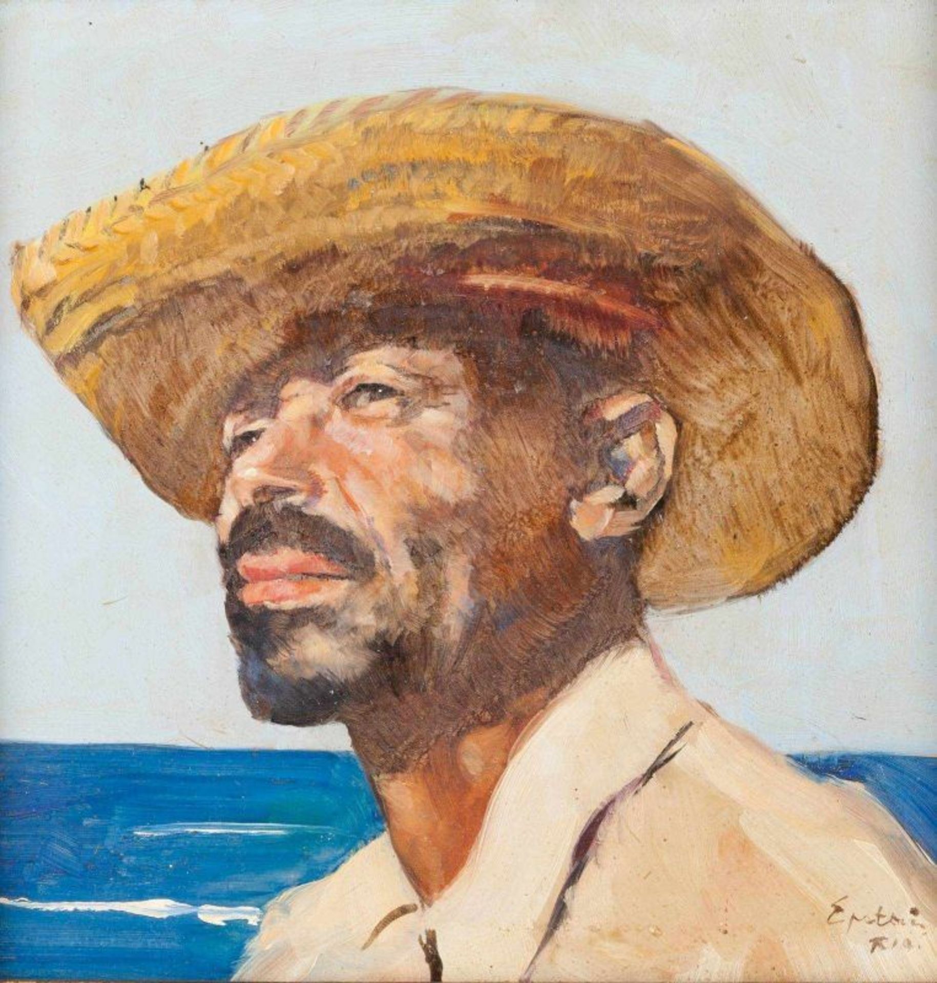 SÜDAMERIKANISCHER MODERNER Tätig um 1950/60 in Rio de Janeiro Portrait eines Fischers Öl auf Platte.
