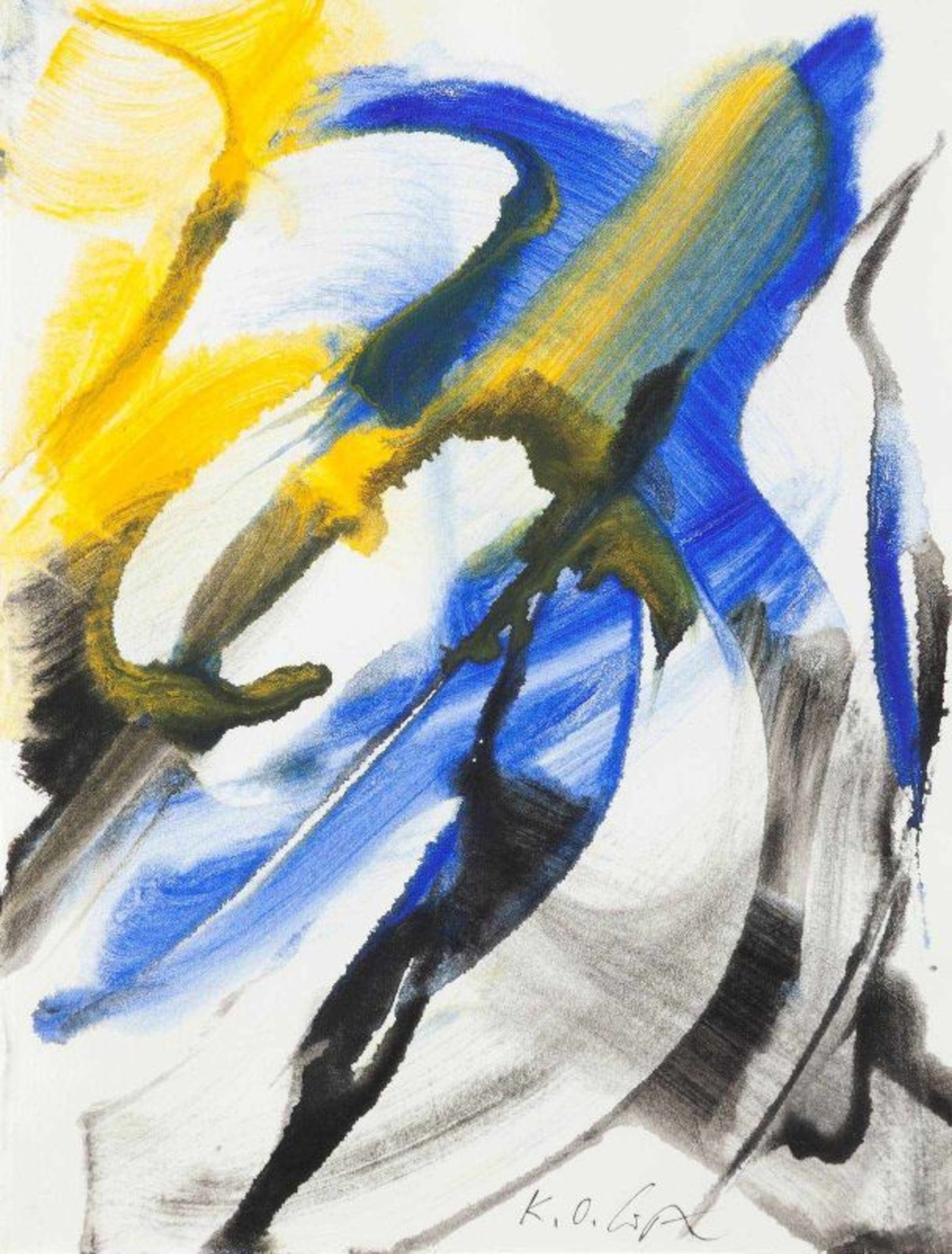 KARL OTTO GÖTZ 1914 Aachen Ohne Titel - abstrakte Komposition in Gelb, Blau und Schwarz Gouache