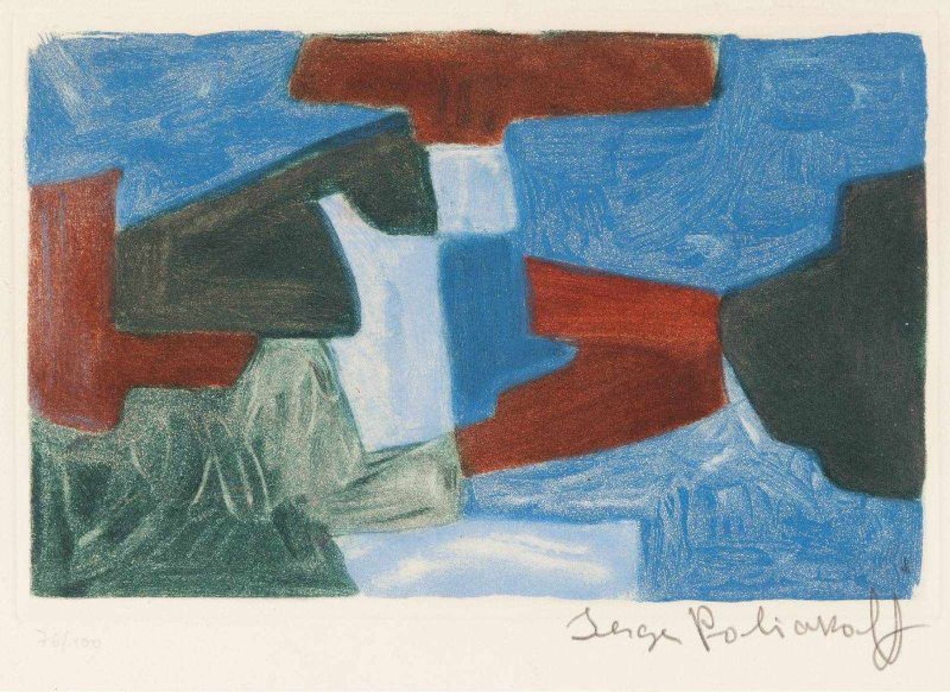 SERGE POLIAKOFF 1900 Moskau - 1969 Paris Composition Bleu, Vert, Rouge Farbaquatintaradierung auf
