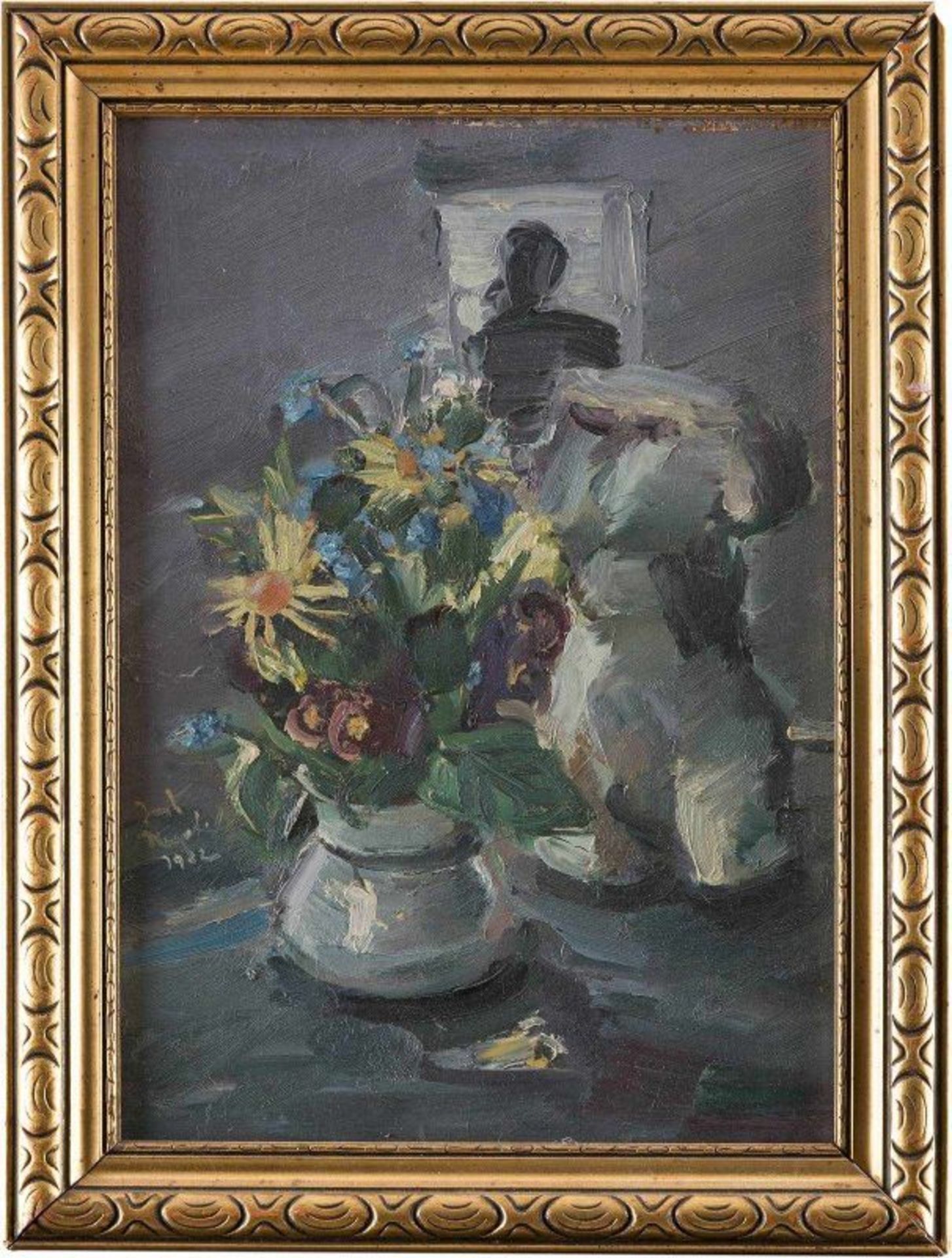 UNBEKANNTER MODERNER Tätig um 1922 Blumenstillleben Öl auf Platte. 47,5 x 32,5 cm. Undeutlich - Bild 2 aus 2