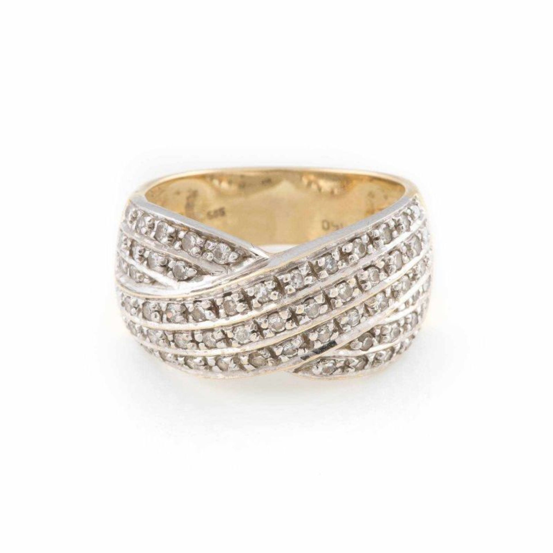 DIAMANT-RING Gelbgold, Weißgold. Ringmaß ca. 54, Ges.-Gew. ca. 7 g. Gest. 585. 55 Diamanten im 8/8-