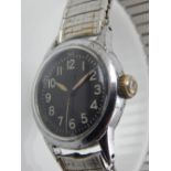 An Elgin American military issue wristwatch, black dial marked Arabic numerals (working).