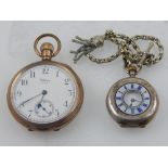 An early 20th century French silver ladies half hunter fob watch with blue / ivory guilloche