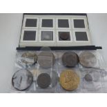 A large collection of coins, medals, including a reproduction Antarctic medal and a variety of