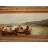 Late 19th / early 20th century Scottish school, figures rowing to shore, oil on canvas, unsigned