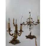 A four branch gilt metal table light, with five lights and foliate support, H.