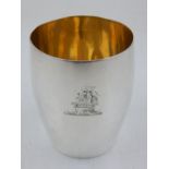 A George III silver baluster beaker engraved armorial with gilt interior, William Fearn London 1796.