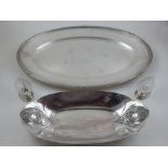 Gallia Christofle, an oval Art Nouveau silverplated dish with embossed fruiting leaf decoration,