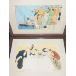 20th century British, Figures on a Cruise Ship, in the Art Deco Style, lithograph, 36 x 55cm,