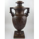 A patinated bronze lampbase cast by Ferdinand Barbedienne (1810-1892) the twin handled baluster body