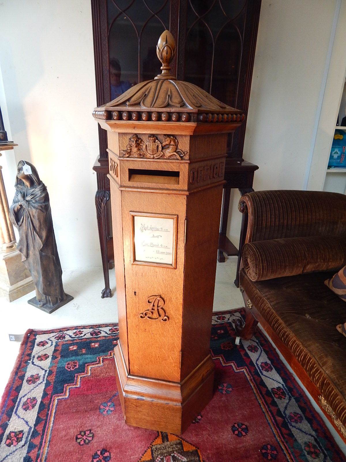 A late Victorian Irish penfold pattern oak internal postbox by Strahan & Co, Henry St. Dublin, of - Image 2 of 4