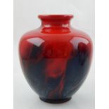 A Royal Doulton Sung flambe baluster vase, with red and blue glazed baluster body, marks for Fred