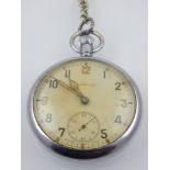 A WWII Leonidas stainless steel military issue open face pocket watch circa 1945, keyless wind, dial