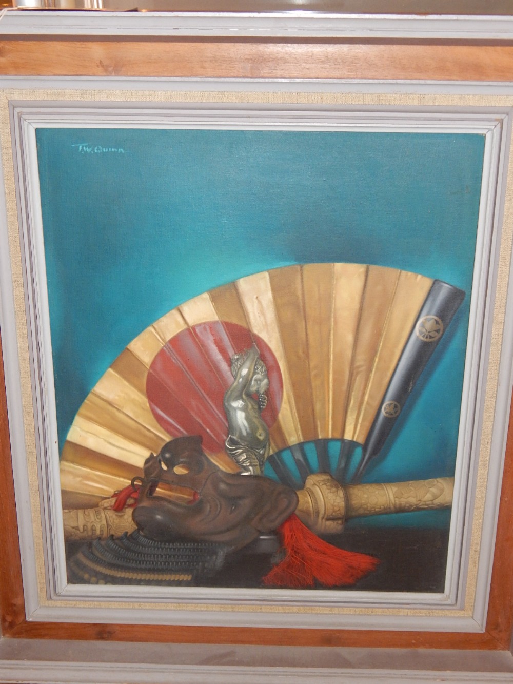 Tom W. Quinn (b.1918), still life study of Japanese objects, oil on canvas signed upper left 60 x 50