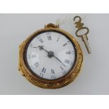 A 19th century gilt pair cased pocket watch, verge escapement, by Thos Potts, the white enamel