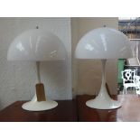 A pair of Danish Louis Poulsen white plastic table lamps, with domed shades. H. 54cm (2)