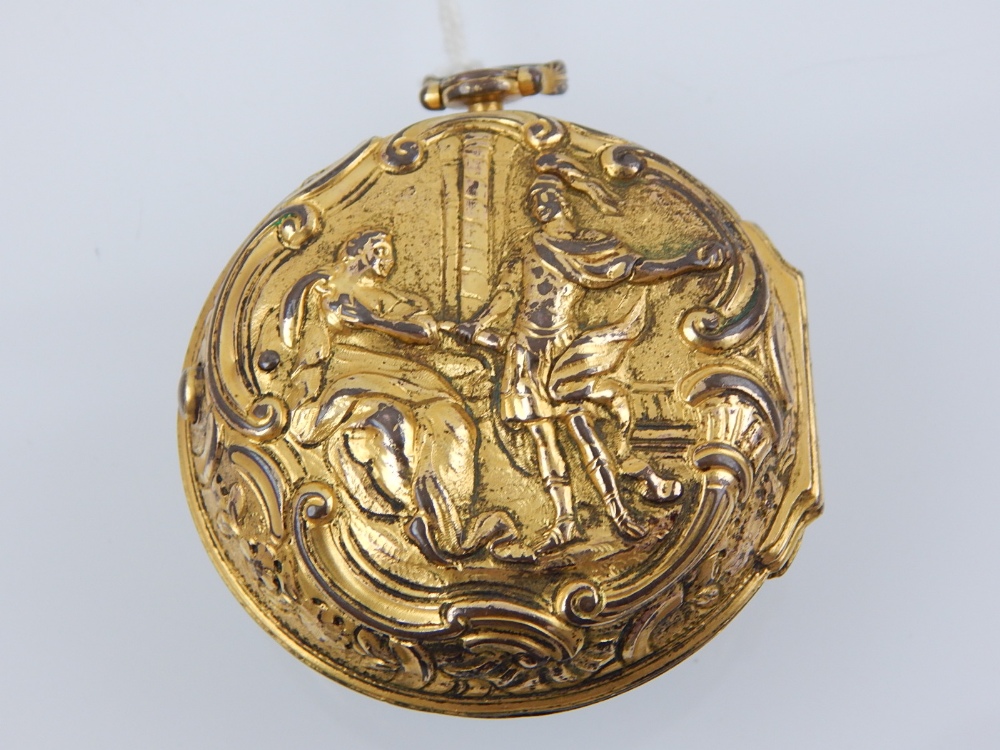 A 19th century gilt pair cased pocket watch, verge escapement, by Thos Potts, the white enamel - Image 6 of 6