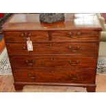 A George III boxwood strung mahogany chest, fitted two short and three graduated long drawers,